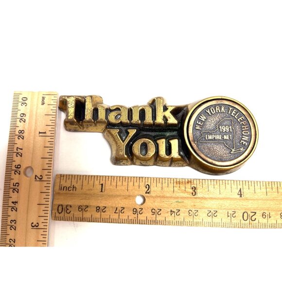 New York Telephone 1991 Empire-Net Brass "Thank You" Plaque Paperweight 35g - Picture 3 of 4